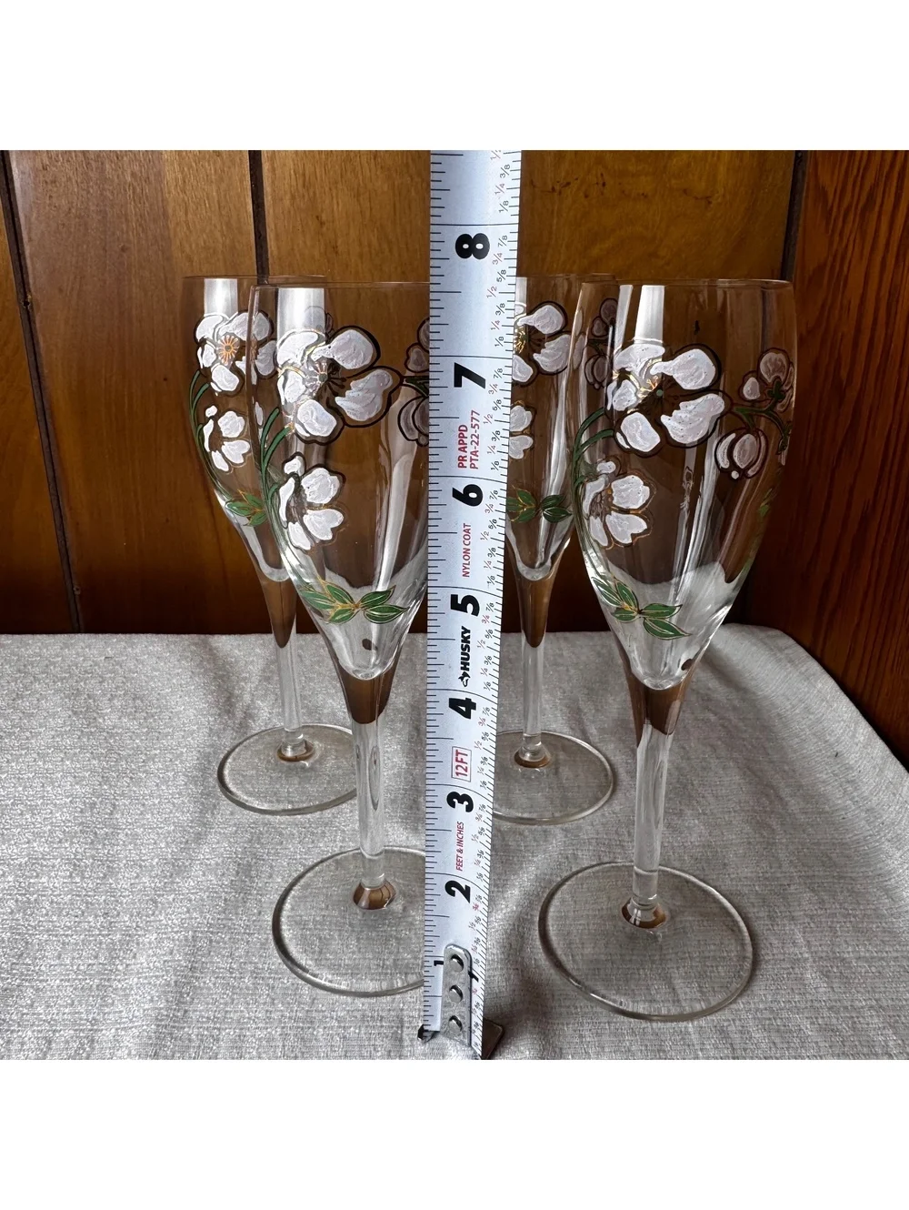 Vintage Hand Painted Floral Champagne Flutes Set Of 4 White Blossom Glasses - Picture 6 of 6